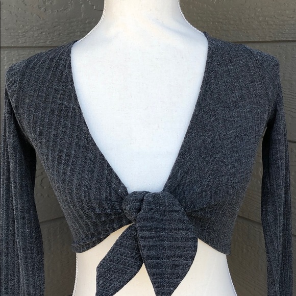 Bear Dance Tops - Last One! Bear Dance Gray Long Sleeve Crop Top